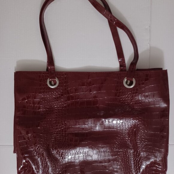 WOMEN'S BURGUNDY ALLIGATOR PRINT TOTE HANDBAG - Picture 14 of 15